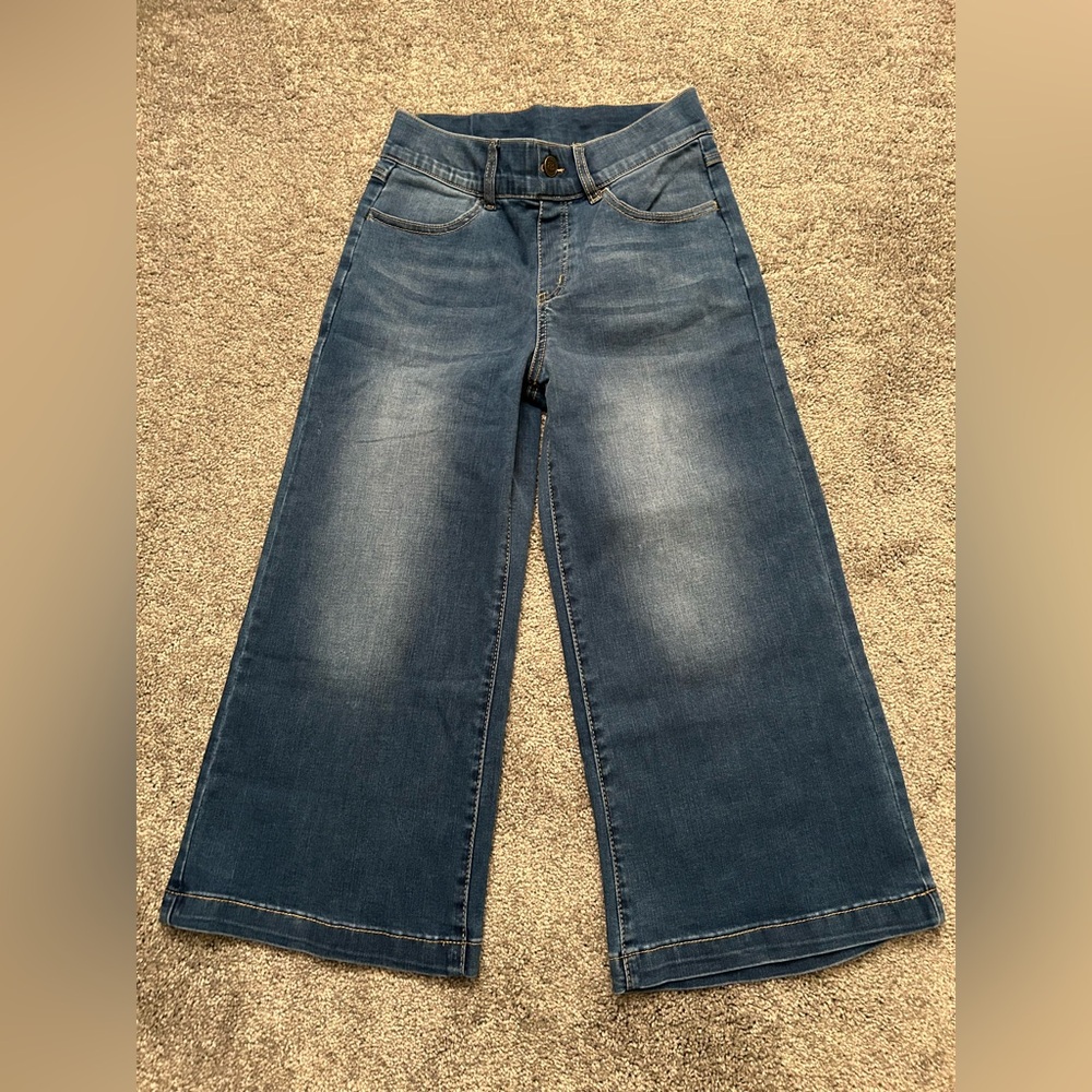 Betabrand Wide Leg Denim Jumpsuit-Style Pants in Medium Blue